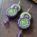 Bead embroidered Earrings Nephrite Cats eye cabochons Fresh green Lavender lilac Easter gift Boho style MADE TO ORDER