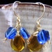 Cobalt Blue Quartz and Citrine Colored Czech Dangle Earrings