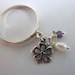 Flower charm ring sterling silver and mini gemstones dangles