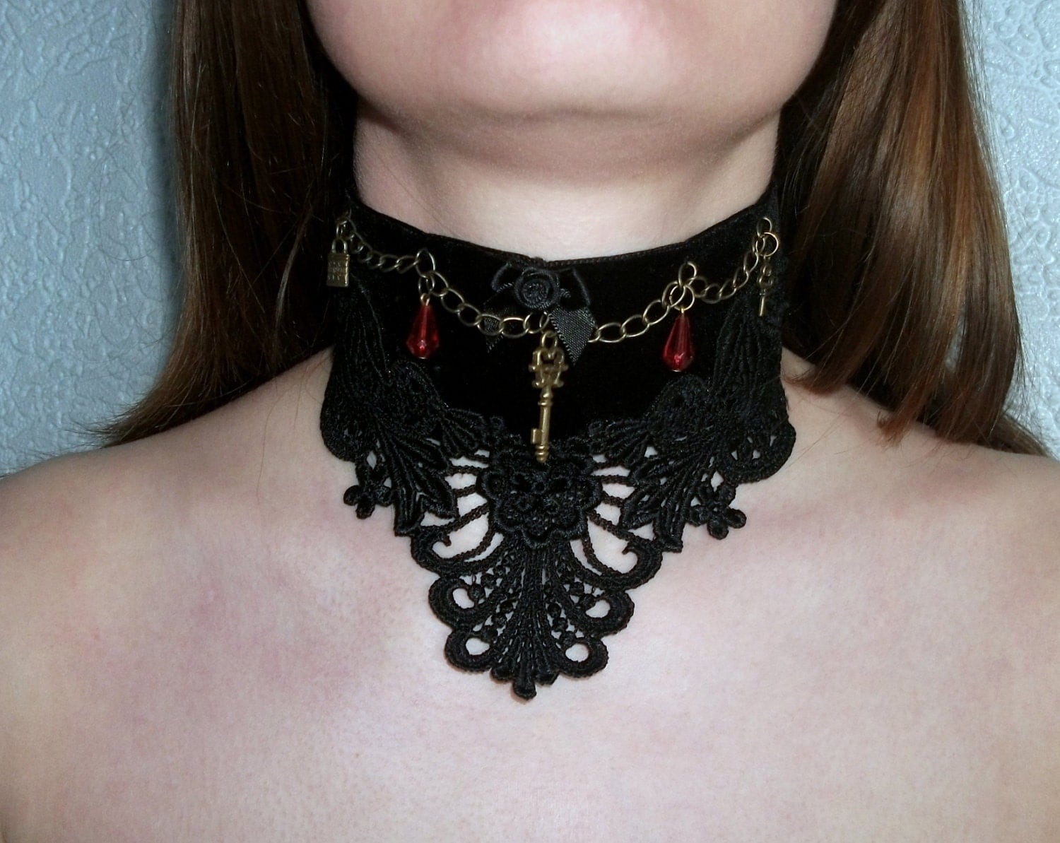 Steampunk Gothic choker black velvet neckband collar lace