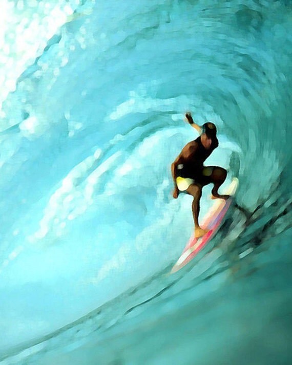 Surfing Art Print Aqua Surf Art Beach House Wall Art Home