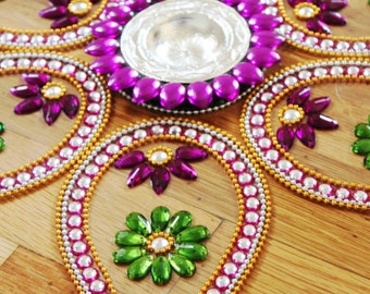Big/ Small Pan Rangoli, floor art - Purple - set of 7 pieces - Diwali decor, Kolam, Ready to use art, House warming decor, Indian wedding