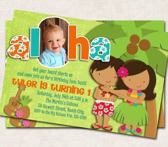 Aloha Luau Birthday Party Invitation hula by missbellaexpressions