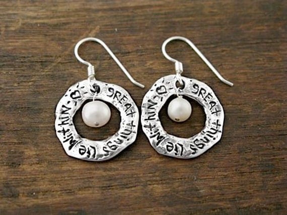 Pearl Earrings - Great Things Lie Within Earrings - Inspirational Jewelry -  Handmade Jewelry