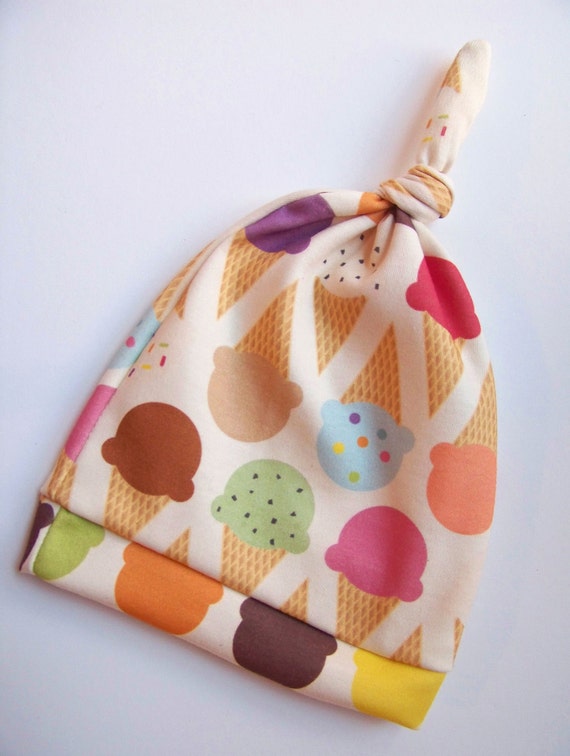 Newborn Hat Ice Cream Cones Organic Cotton Knotted Beanie