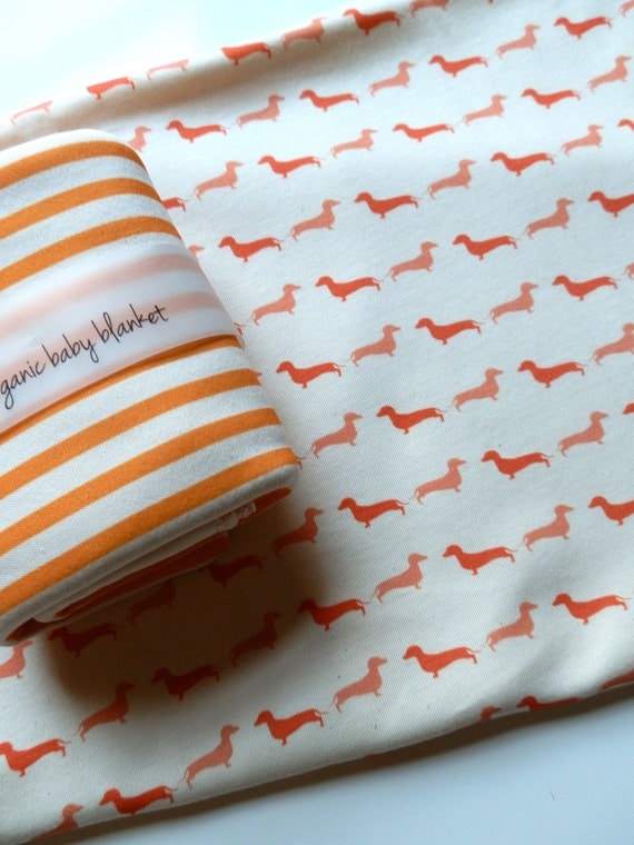 Items similar to Baby Blanket, Coral and Orange, Little Hot Dogs