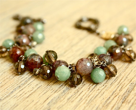 Items similar to Gemstone Cluster Bracelet with Green Aventurine, Fire ...