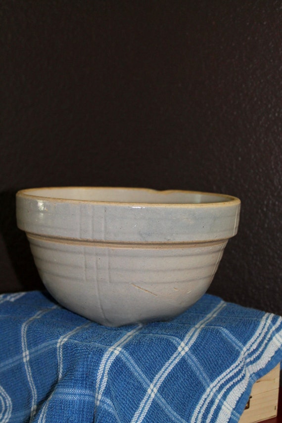 Rustic Vintage Crock Bowl Cream Colored Primitive