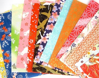 Origami paper pack, Yuzen japanese paper, chiyogami scrapbook paper, 14 printed origami sheets, colorful variety patterns, craft supplies