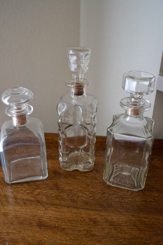 3 Vintage Glass Liquor Bottle Decanters