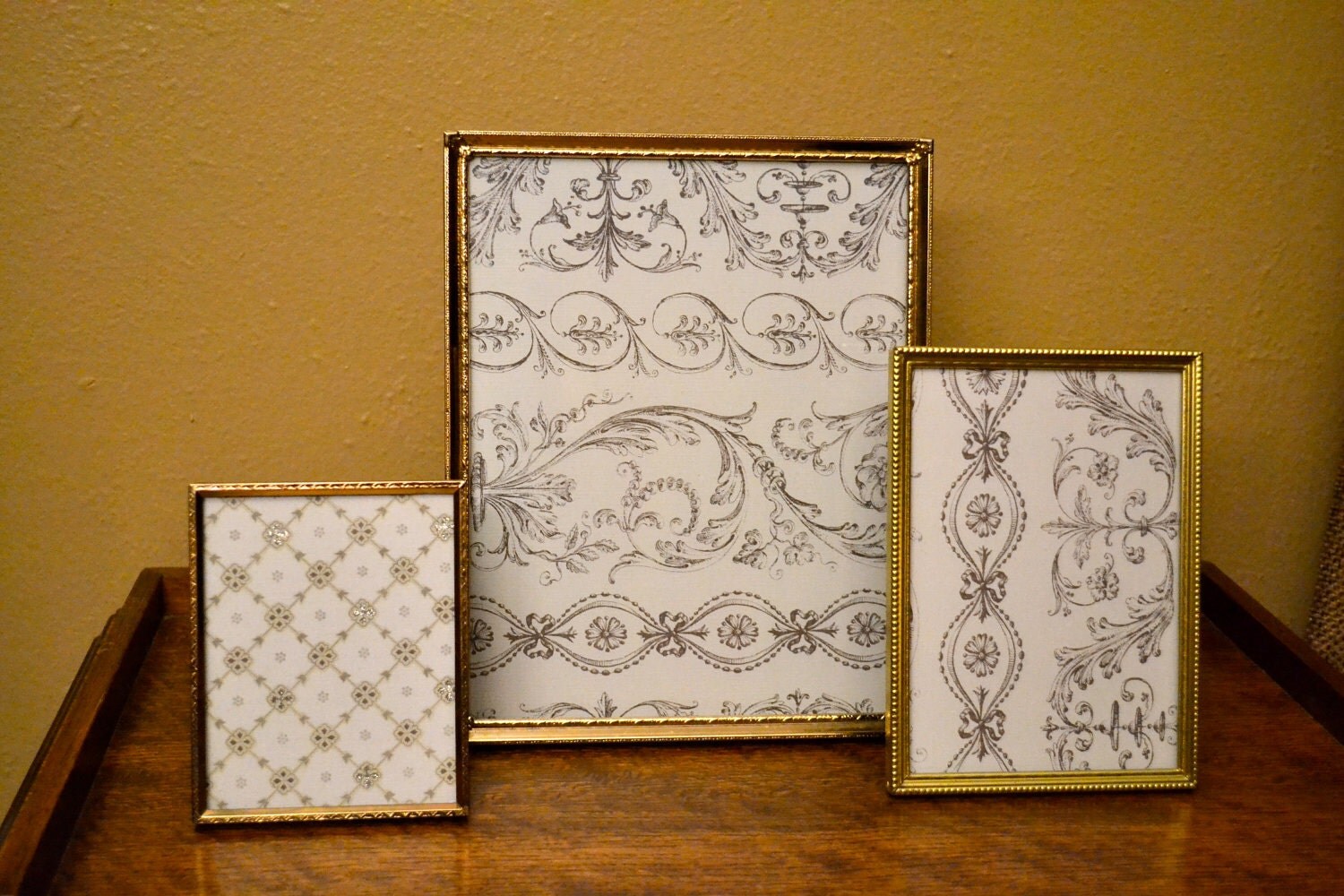 Art Deco Gold Vintage Picture Frames 8x10 5x7 and 4x5 Set