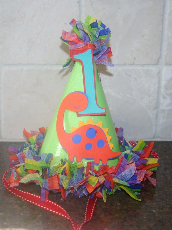 Items similar to Dinosaur Birthday Party Hat with number 