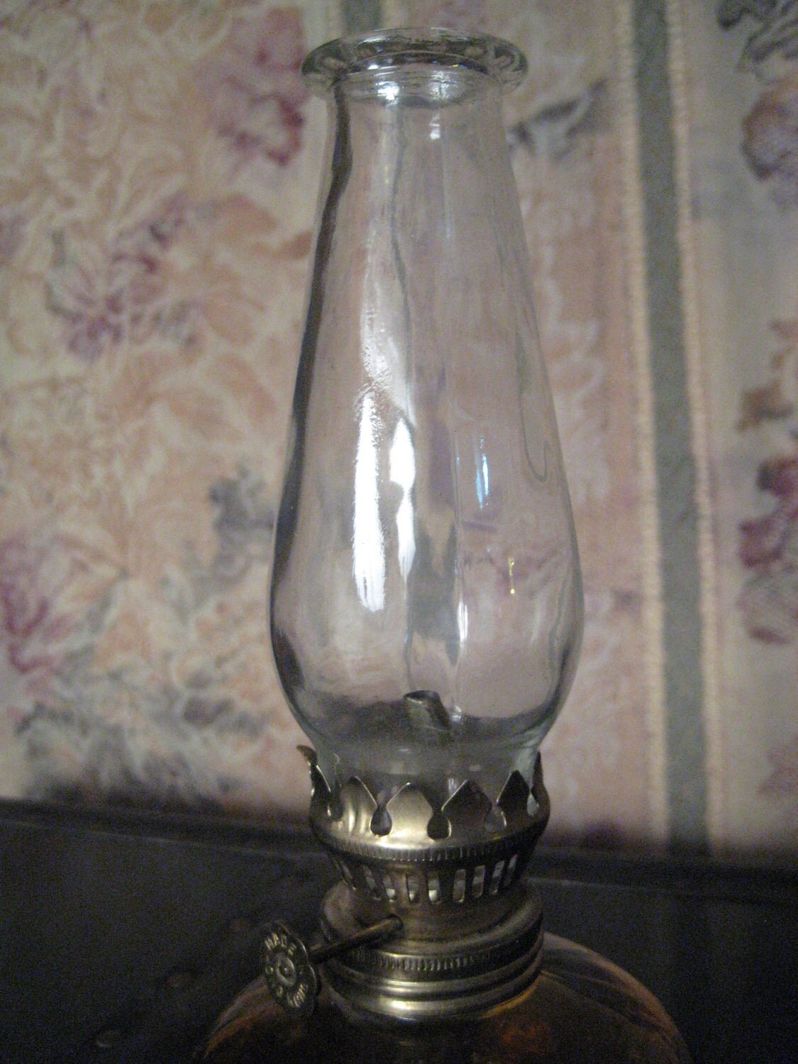 Amber Glass Kerosene Oil Lamp Made in Hong Kong in the 1950s
