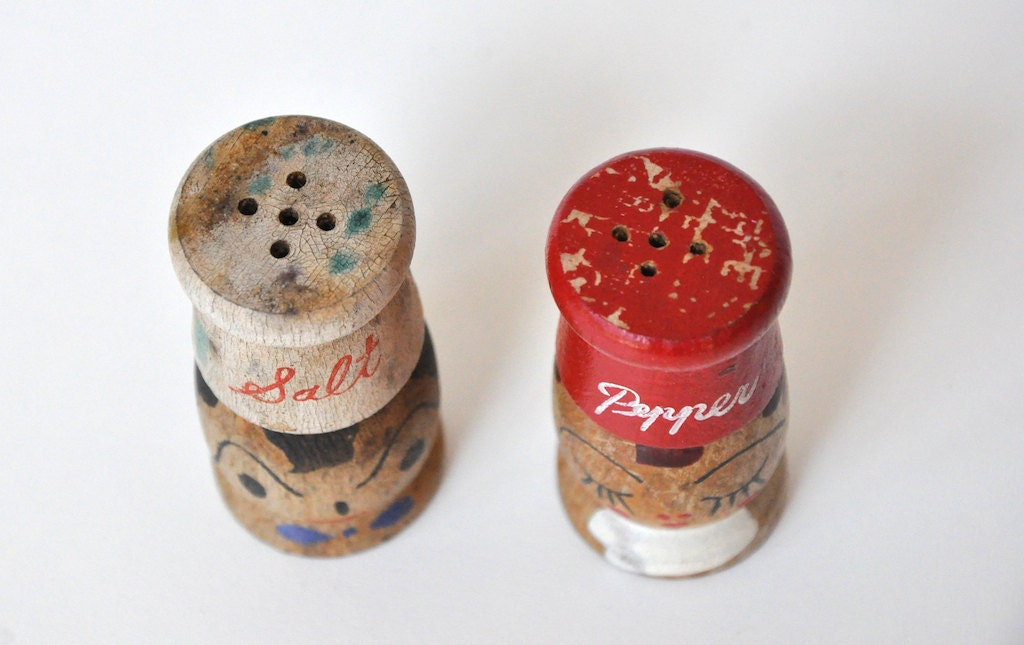 Vintage Japan Wooden Salt and Pepper Shakers by CollectiveHeart