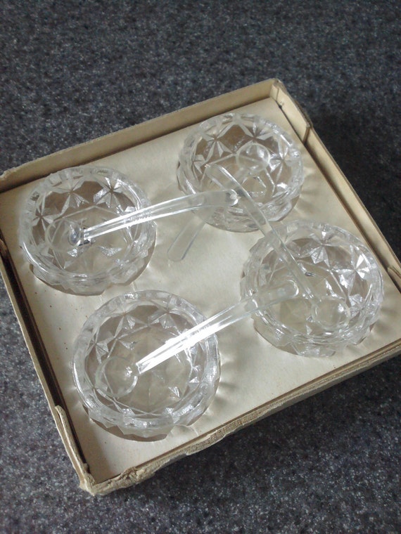 Vintage Crystal Bowls: miniature Salt and Pepper Bowls