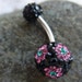 Pave crystal ball belly ring (Flower design) - Ferido belly ring