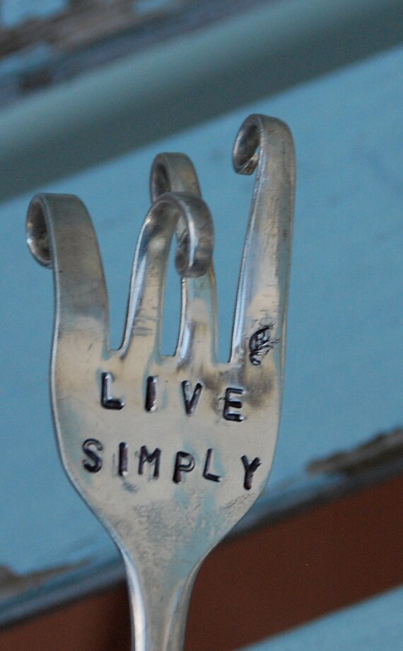 Live Simply hand stamped Twisted FORK garden art