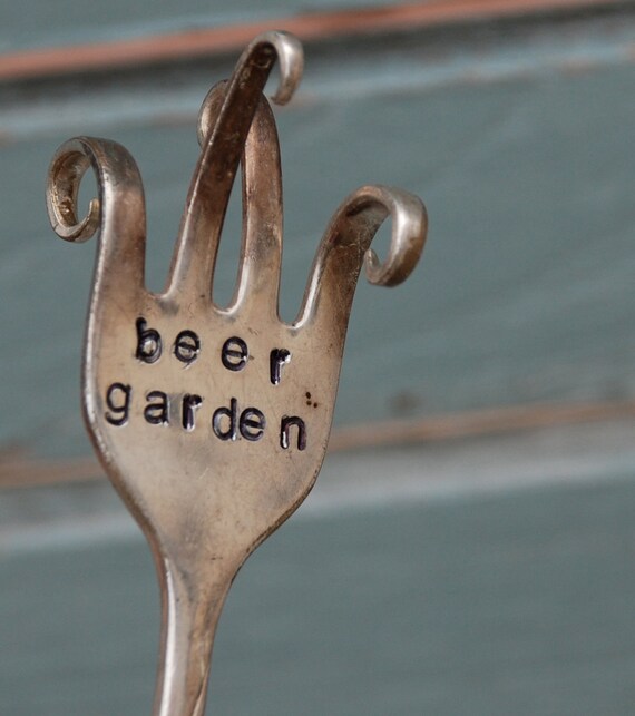 Beer Garden twisted Hand Stamped Fork garden art TWISTED