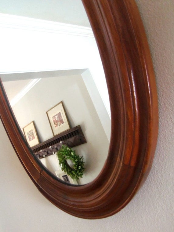 Vintage Oval Mirror Wood Frame Large by alwaysmaybevintage on Etsy