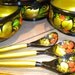 Khokhloma Russian Folk Art Handpainted Bowls And Spoons Set Of 8