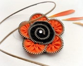 Unique gift, zipper brooch, orange and black flower, Zipper Pin. 2.8 in/ 7 cm,eco friendly, recycled jewelry, gift ideas Unique gift, zipper brooch, orange and black flower, Zipper Pin. 2.8 in/ 7 cm,eco friendly, recycled jewelry, gift ideas