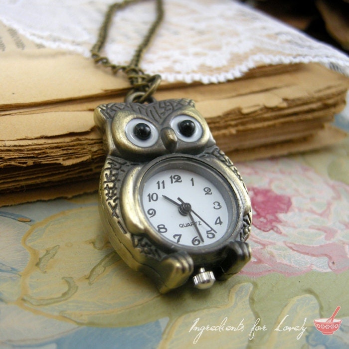 1 pc Vintage Style Owl Pocket Watch Necklace Pendant Chain