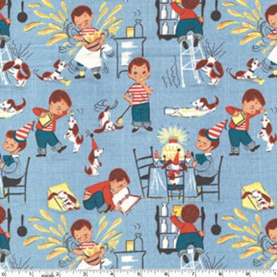 Michael Miller Fabric Little Chef Teal Kids Novelty