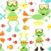 Michael Miller Fabric- Scuba Doo Frogs - White - Novelty Animal Fabric