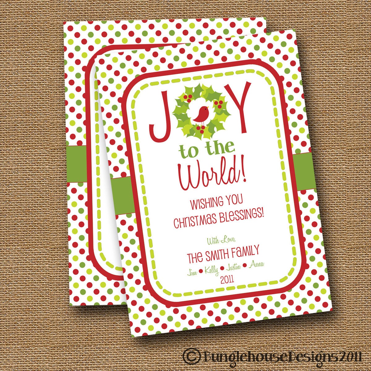 Christmas Card DIY PRINTABLE "Joy to the World" Red Bird Wreath Card
