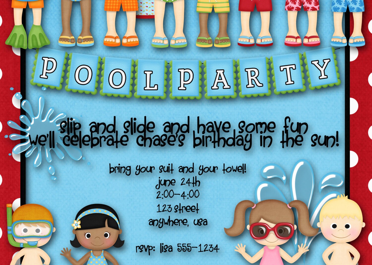 Pool Party Birthday Party Invitations Swimming outdoors