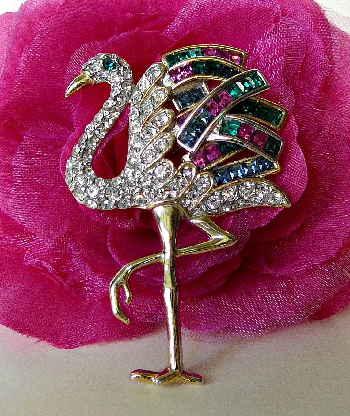 Vintage Duchess of Windsor Replica Rhinestone Flamingo Brooch