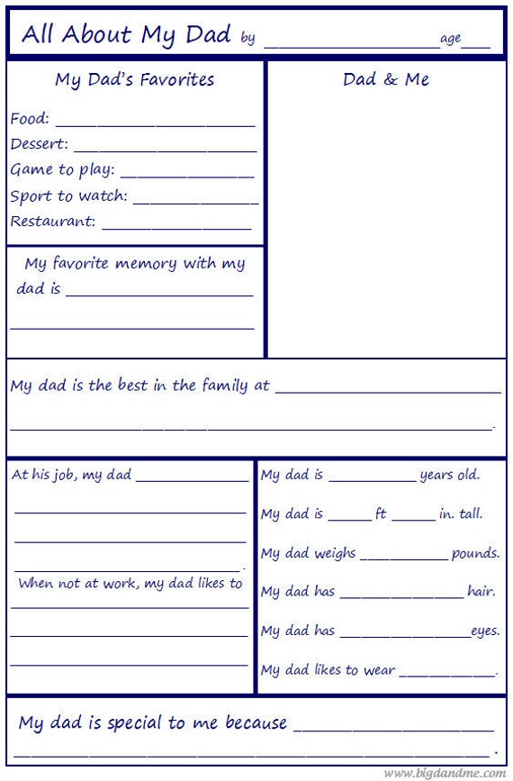 fathers day printable questionnaire for children to