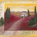 Tuscany Sunset. Original Mixed Media Painting. Yellow Red home kitchen decor