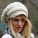 RESERVED for Carolyn Newsboy Slouchy Hat / THE EVREUX / Hand Crocheted With Knitted Front Strap and Two Buttons On Each Side Wheat White