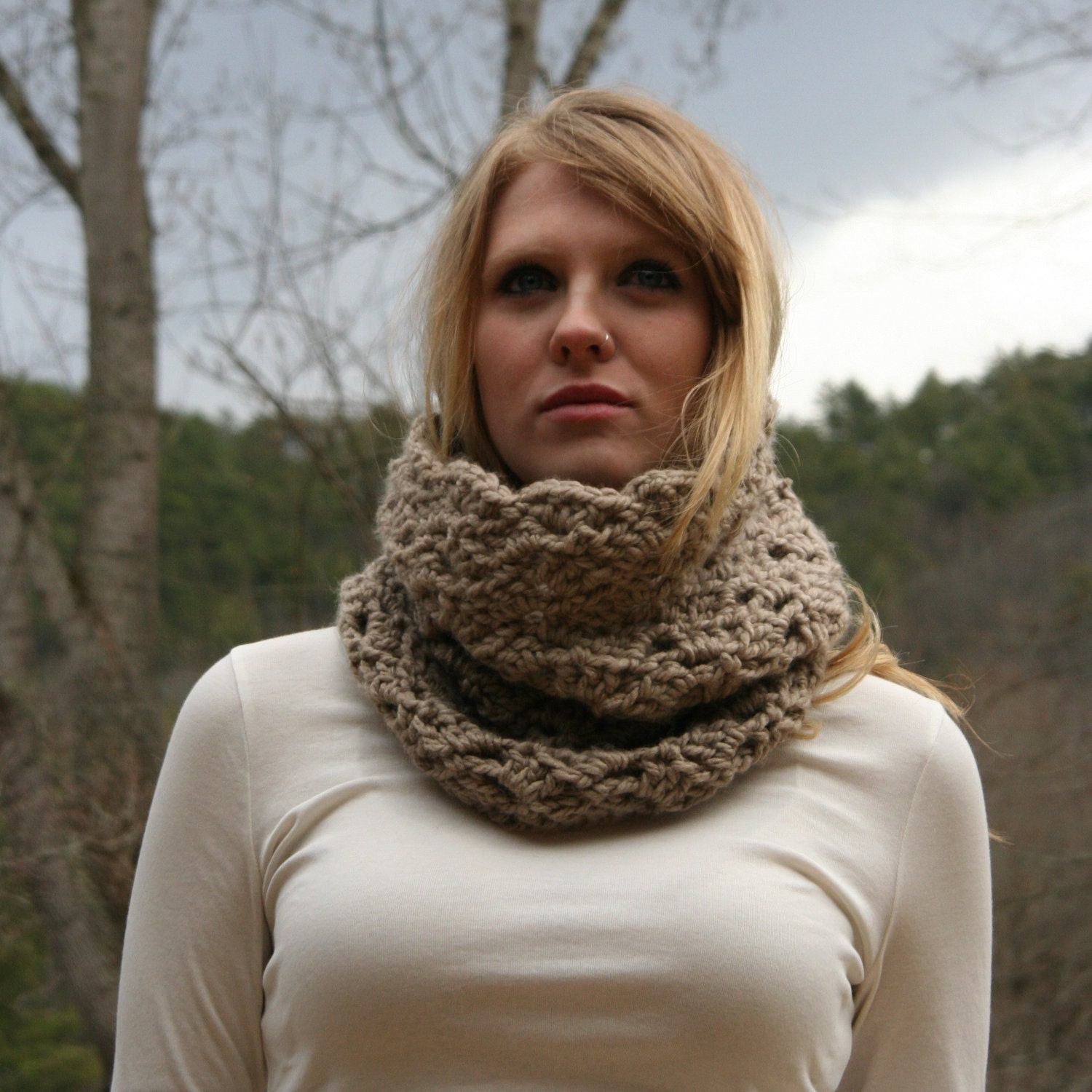 Chunky Cowl Scarf Crochet Loop Neck Warmer Scarf THE