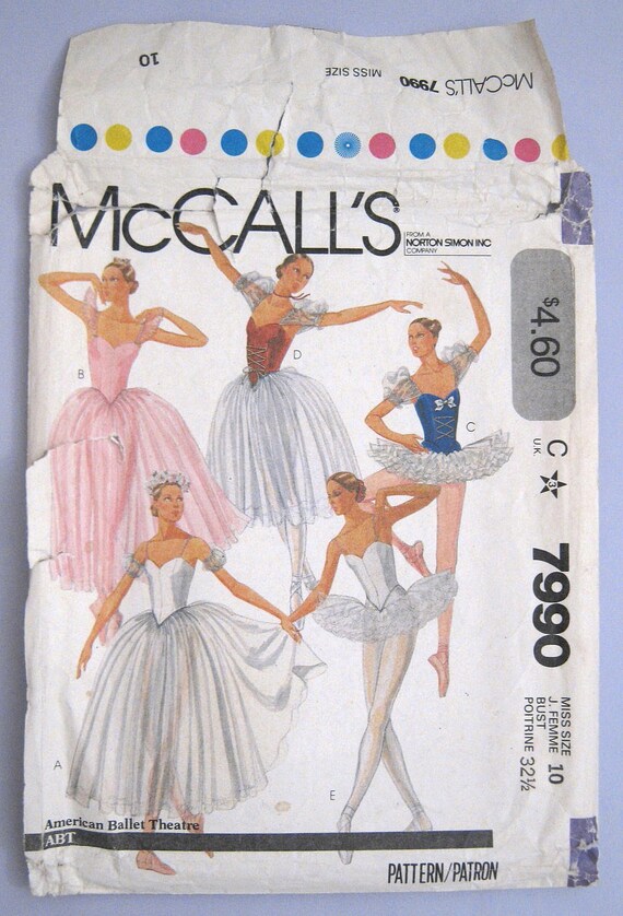 McCalls 7990 ABT Ballet Tutu Costume Pattern Size 10 Bust 32.5