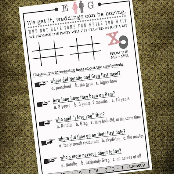 Printable Couple Questionaire & Tic Tac Toe Games. Unique