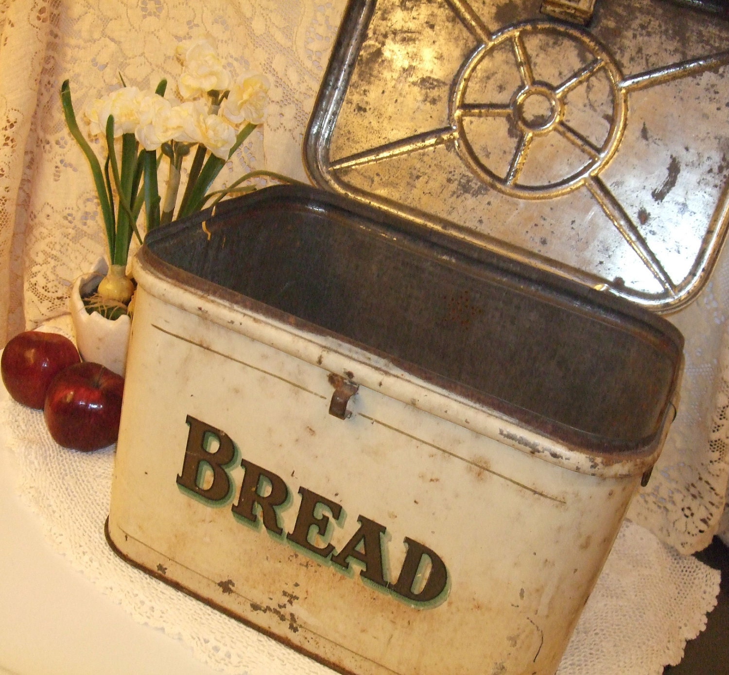 Antique Metal Bread Box 1940's by TheSweetBasilShoppe on Etsy