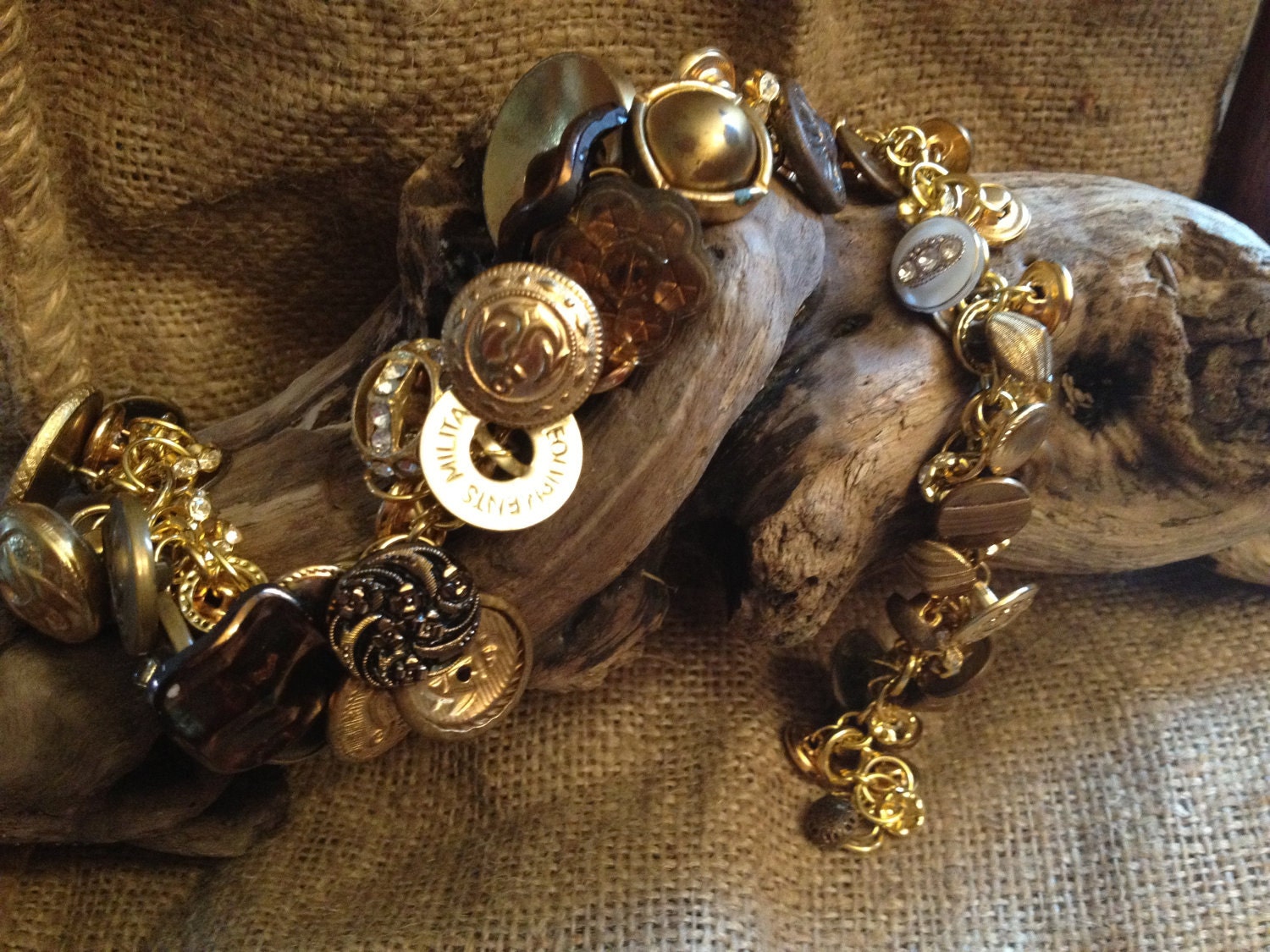 Antique Button Bracelet in Gold Tones with by FancyJunkbyChayrl