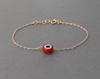 Red Evil Eye Bracelet available in gold , rose gold and silver