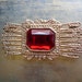 Vintage Victorian Style Ruby Red Rhinestone Gold Brooch Pin
