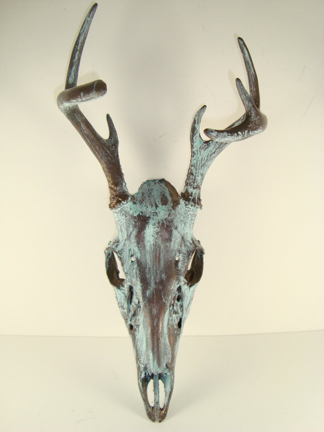 Bronze Natural Patina Deer Skull Art Sculpture