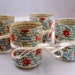 Decoupage Votive Candle Holder Set: Robin's Egg Blue and Red Roses with Wuthering Heights Vintage Pages