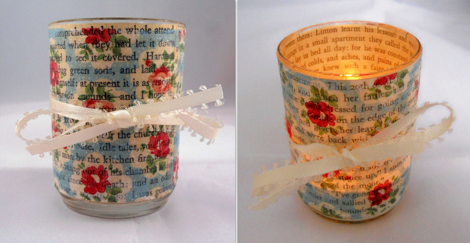 Decoupage Votive Candle Holder Set Robin's Egg Blue and