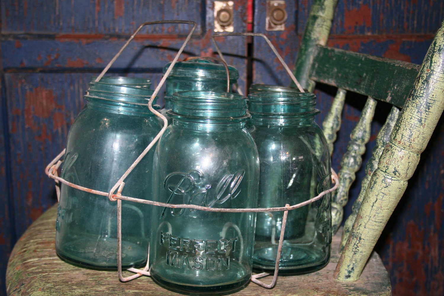 Vintage Canning Mason Jar Rack Basket Caddy Dipper