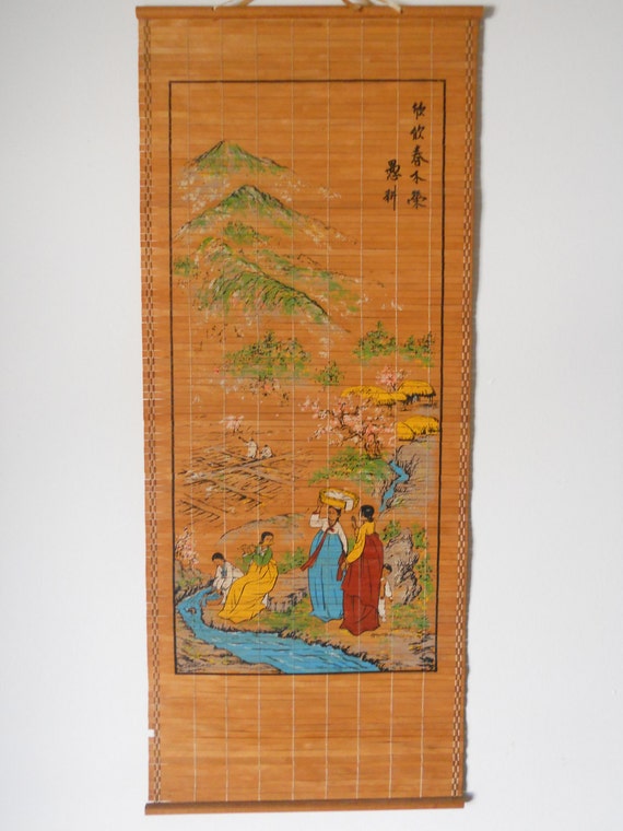 Vintage Bamboo Wall Hanging Asian Art Japanese Wall Decor