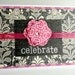 CELEBRATE Greeting Card, Pink and Gray Floral Damask, Blank Inside, Stamp Embossed, Teen Girls Birthday
