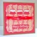 HAPPY BIRTHDAY CAKES Greeting Card, Birthday Cake Candles, Pink Coral Red, Glitter, Embossed Stamp, Square