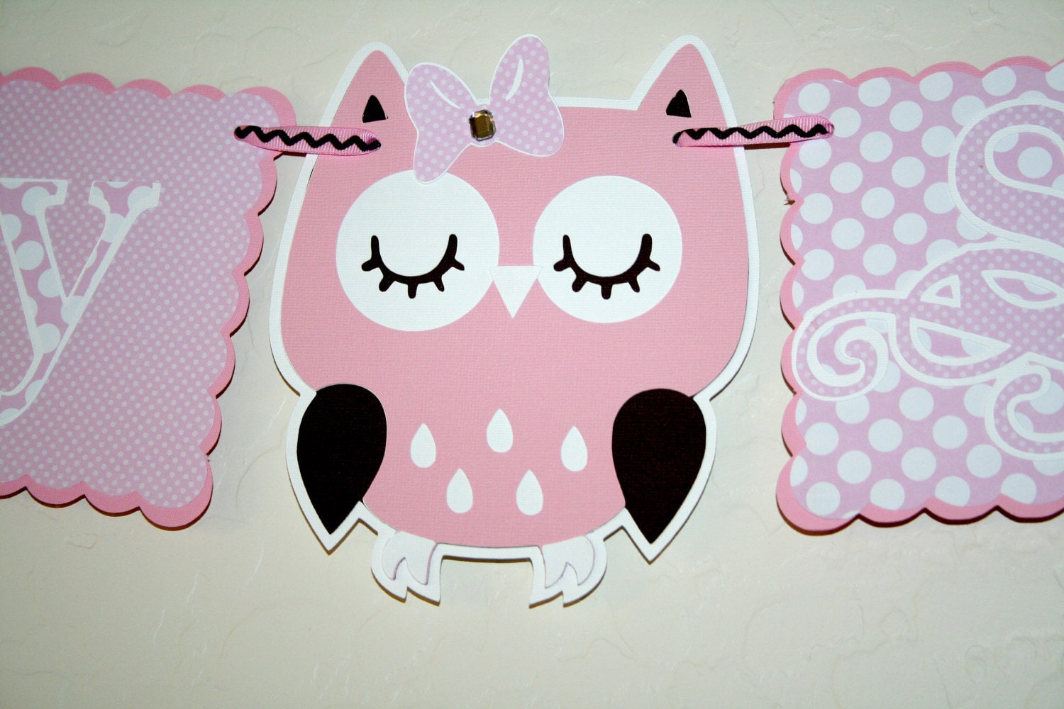 Owl Baby Shower Banner Pink Polka Dots New Baby Party
