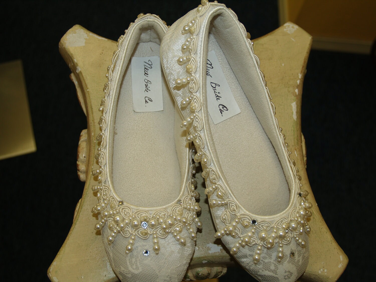 Wedding Ivory Flat Shoes Dangling pearls and crystals adorn
